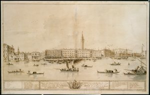 Venetsian panoraama Bacino di San Marcolta, mukaan lukien suunnitelma ehdotettua Teatro Maninia varten tekijältä Francesco Guardi