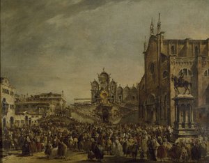 Paavi Pius VI siunaa väkijoukkoa Campo SS:llä. Giovanni ja Paolo, 18. vuosisata tekijältä Francesco Guardi