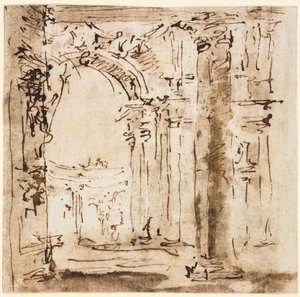 Luonnos Villa Pisanin labyrintista tekijältä Francesco Guardi