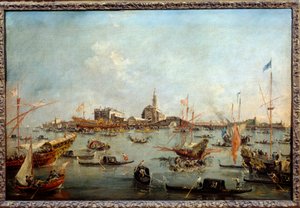 Doge Bucentauruksella (Bucentoro) San Nicolossa Venetsiassa helatorstaina Tämä on luultavasti Doge Alvise IV Mocenigo (1763-1778). Francesco Guardin (1712-1793) maalaus 1775-1780 su. 0,67x1m tekijältä Francesco Guardi