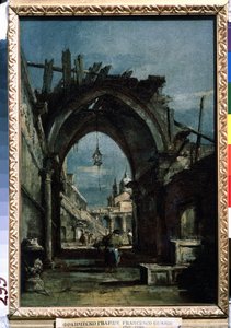 ""Näkymä Venetsiaan"" Raunio etualalla. Francesco Guardin (1712-1793) maalaus noin 1770 Pushkin-museo tekijältä Francesco Guardi