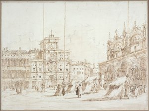 Näkymä Venetsiasta: [kellotorni] Pyhän Markuksen aukiolla tekijältä Francesco Guardi