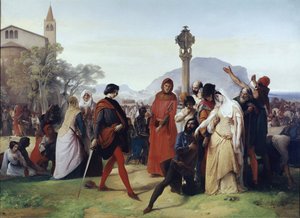 Sisilian vespers: pääsiäistiistai – sisilialaisten tekemät ranskalaiset joukkomurhat, 31. maaliskuuta tekijältä Francesco Hayez