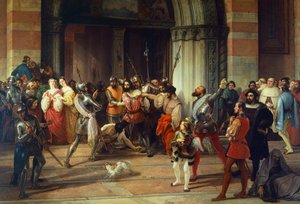 Ranskalaiset pidättivät Ventura Fenarolin Brescian Carmine-kirkossa, Francesco Hayez tekijältä Francesco Hayez