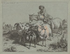 Poika aasilla ajamassa laumaa, 1763. tekijältä Francesco Londonio