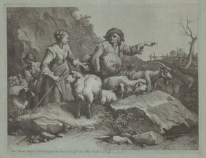 Pagès amb un sac i dues pastoretes, després de 1765. finlandès tekijältä Francesco Londonio