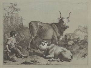 Istuva paimen härän ja härän kanssa, 1763. tekijältä Francesco Londonio