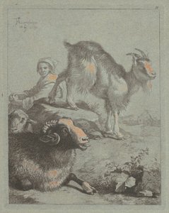 Istuva paimentar, päss, lammas ja vuohi, 1759. tekijältä Francesco Londonio