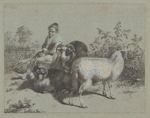 Istuva paimentar kolmen oinaan kanssa, 1762. tekijältä Francesco Londonio