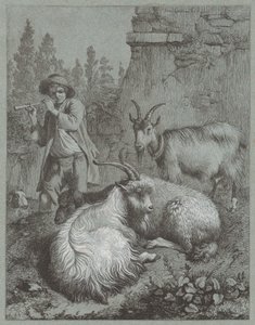 Paimen soittaa huilua vuohien kanssa, 1764.
