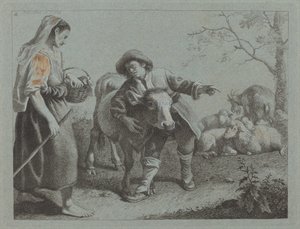 Paimen, joka osoittaa suunnan paimentyttärelle, 1762. tekijältä Francesco Londonio