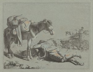 Paimen levossa lähellä laumahevosta, n. 1762. tekijältä Francesco Londonio