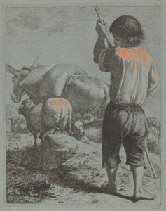 Paimen aasin, lampaan ja vuohen kanssa, 1759. tekijältä Francesco Londonio
