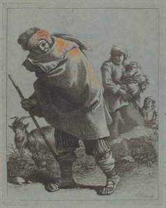 Paimen kävelykepin kanssa ja talonpoikanainen lapsen kanssa, 17581759.