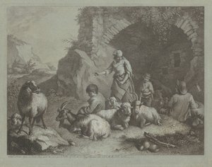 Nainen, paimenpojat ja lampaat lähellä kaaria, 17591782. tekijältä Francesco Londonio