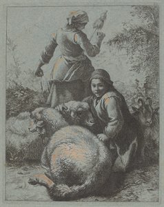 Nainen Spinner ja paimen lauman kanssa, 17581759. tekijältä Francesco Londonio