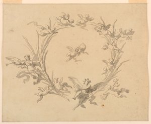 Piirustus, freskokoristelun luonnos, Quirinalin palatsi, Rooma, 1815-16.