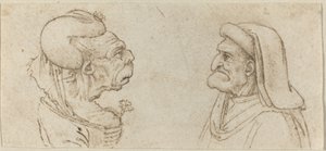 Kaksi groteskia päätä tekijältä Francesco Melzi after Leonardo da Vinci