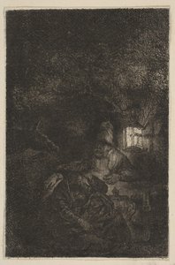 The Rest on the Flight to Egypt: A Night Piece -käänteinen kopio, 1700-luvun loppu - 1800-luvun puoliväli. tekijältä Francesco Novelli