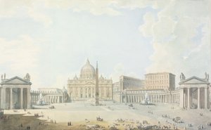 Pietari, basilika ja Piazza (wc kaiverretun ääriviivan päällä)