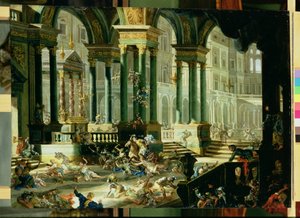 Heliodoroksen karkottaminen Salomon temppelistä (öljy kuparille) tekijältä Francesco Peresi