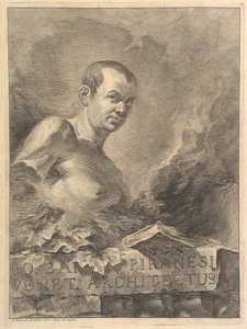 Muotokuva G.B. Piranesi antiikkista rintakuvaa jäljittelevänä, Opere vari di Architettur ..., 1750. tekijältä Francesco Polanzani
