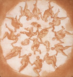 Tuntitanssi ja kolme puttia kornukopioiden kanssa. tekijältä Francesco Primaticcio