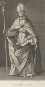 Pyhä Andrea Corsini pukeutunut Fiesolen piispaksi, kädessään ristikko ja näyttää ..., n. 1780-1841.