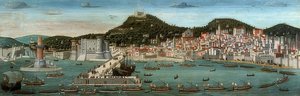Tavola Strozzi. Näkymä Napoliin, Aragonian laivasto saapui satamaan 12. heinäkuuta 1465