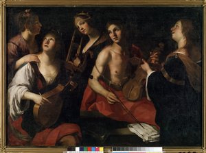 Konsertti (konsertti). Francesco Rusticin (noin 1575-1626) maalaus. Öljy kankaalle