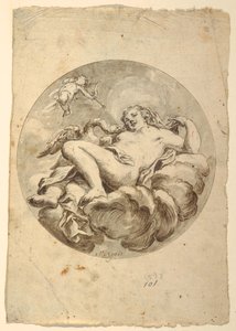 Piirustus, kattofresko: Leda ja joutsen, n. 1775. tekijältä Francesco Saverio Mergolo