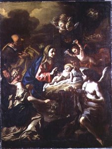 Syntymä ihailevien enkelien kanssa ja paimenten ilmestys tekijältä Francesco Solimena