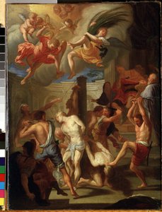 Neljä pyhää marttyyria. Francesco Trevisanin (1656-1746) maalaus. Öljy kankaalle, 50 x 38 cm. Roomalainen taide, italialainen barokkityyli. Valtion M. Ciurlionisin taidemuseo, Kaunas (Liettua).