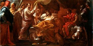 Tutkimus Pyhälle Matteukselle Etiopian kuninkaan pojan elvyttämisestä (öljy kankaalle) tekijältä Francesco Trevisani