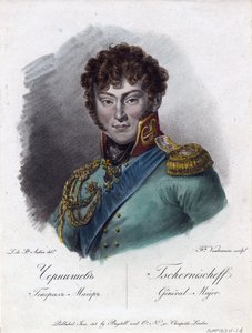 Kreivi Aleksandr Ivanovitš Tšernyšovin muotokuva (prinssi Alexandre Ivanovitch Tchernychev ou Tchernychiov ou Czernichev) (1786-1857) - Vendramini, Francesco (1780-1856) - 1813 - Etsaus, akvarelli - 24,2x18,2 tekijältä Francesco Vendramini