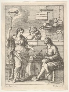 Apina, joka työskentelee huhmareella ja survin, alapuolella Lorenzo Lippi kirjoittaa humoristista ..., n. 1710-64. tekijältä Francesco Zuccarelli