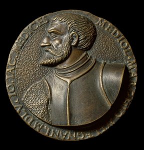 Gian Giacomo de Medici dit il Medeghinon (1497-1556) rintakuva, Francesco da Sangallo dit il Margotta (1494-1576) valmistama italialainen Condottiero-mitali Firenze, Bargellon kansallismuseo tekijältä Francesco da Sangallo