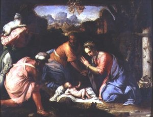 Paimenten palvonta, n. 1525 (paneeli) tekijältä Francesco de Rossi Salviati Cecchino