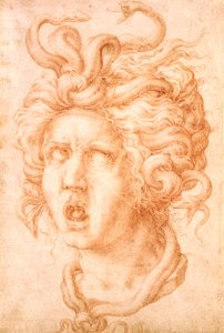 Medusa (punainen liitu luonnonvalkoiselle paperille) tekijältä Francesco de Rossi Salviati Cecchino