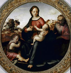 Pyhä perhe pienellä Johannes Kastajalla (Pyhä perhe pienellä Johannes Kastajalla) Francesco di Cristofano dit il Franciabigion maalaus (1482 Ð1525) noin 1516 Dim 97 cm Florence Galleria del 