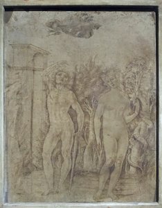 Aatami ja Eeva, noin 1470 (kynä ja muste pergamentille). tekijältä Francesco di Giorgio Martini