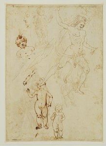 Hercules;kolme lasta;miehen pää kääntynyt vasemmalle ... tekijältä Francesco di Simone (attr. to)