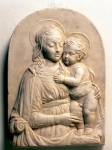 Neitsyt lapsen kanssa. Marmorinen matala kohokuvio tekijältä Francesco di Simone da Fiesole Ferrucci