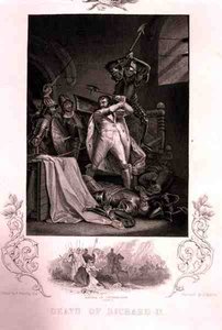 Richard II:n kuolema, William Shakespearen (1564-1616) näytelmästä J. Rogersin kaiverrus (kaiverrus)