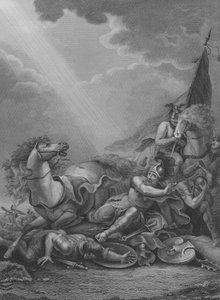 Pyhän Paavalin kääntymys, Apostolien teot 9, jakeet 1-21 (kaiverrus)