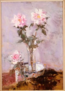 Vaaleanpunaisia ruusuja lasimaljakossa tekijältä Francis Campbell Boileau Cadell