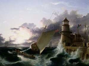 Vene majakan luona, myrsky lähdössä (öljy kankaalle) tekijältä Francis Danby