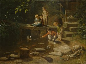 Poika purjehtimassa pienellä veneellä (öljy paneelissa) tekijältä Francis Danby