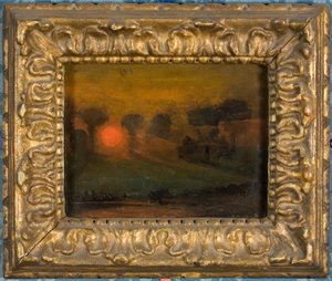 Auringonlasku puiden läpi, n. 1855 (öljy kortille) tekijältä Francis Danby