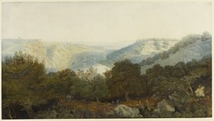 Avon Gorge Cliftonin ja Hotwellsin kanssa, Bristol, n. 1820 (wc ja vartaloväri grafiitin päällä kudottupaperilla) tekijältä Francis Danby